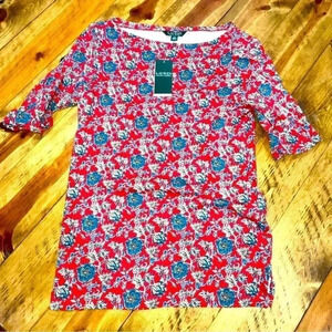 Lauren Ralph Lauren NWT floral pullover shirt / blouse with rolled 3/4 sleeves.